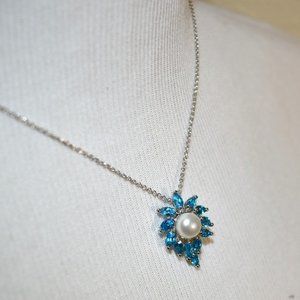 Cultured Freshwater Pearl and CZ Pendant with Chain